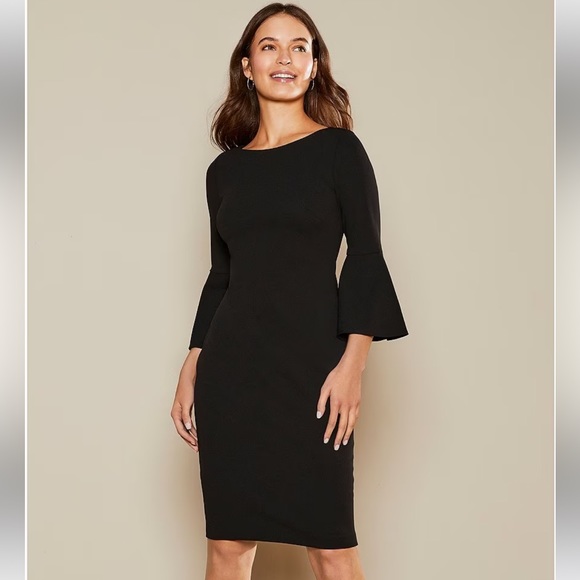 CALVIN KLEIN 3/4 Bell Sleeve Boat Neck Sheath Dress, Black, Size 2 - Picture 8 of 12